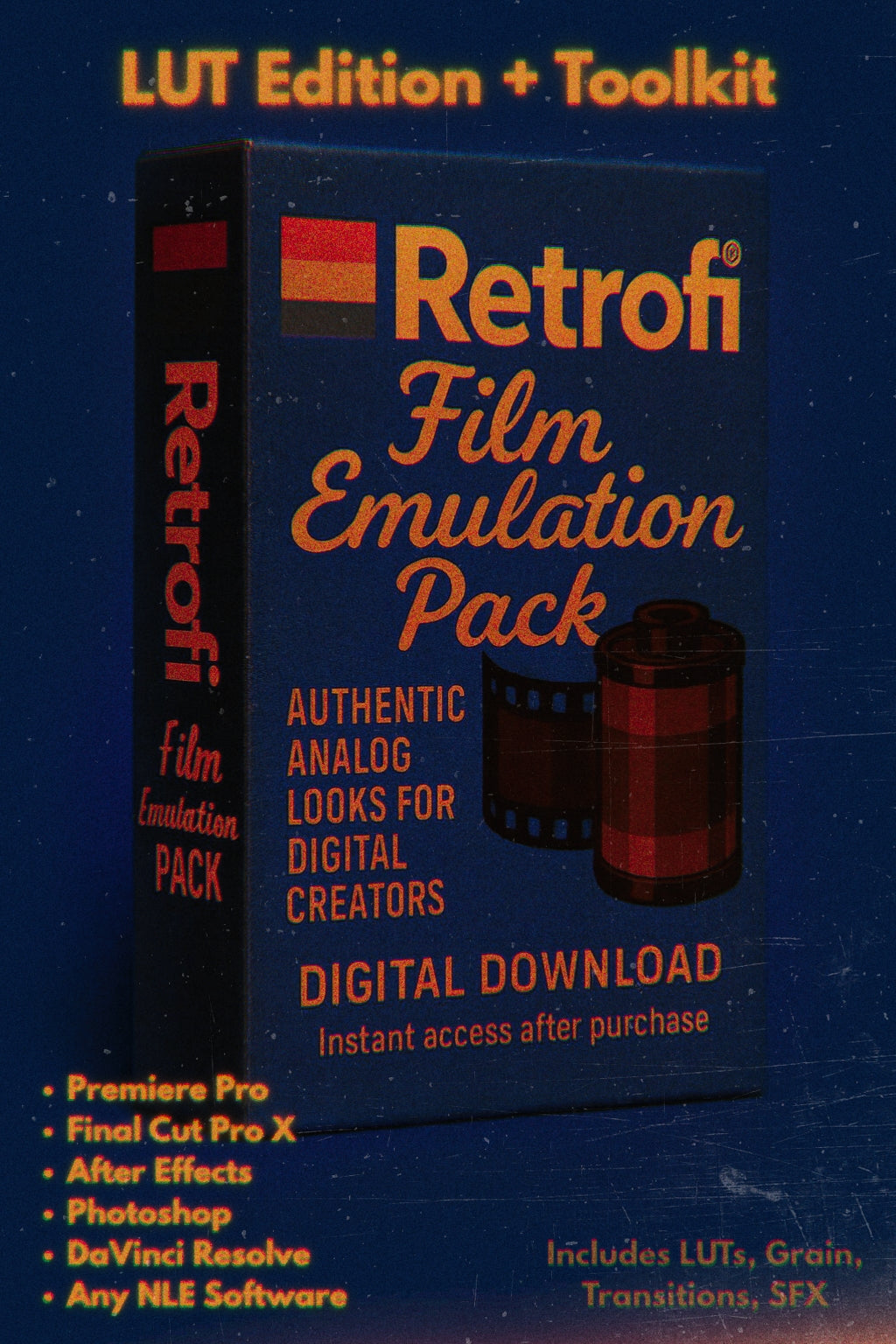 Retrofi Original - Universal NLE Film LUT Pack + Creative Toolkit (Premiere, FCPX, AE, PS, Etc.)