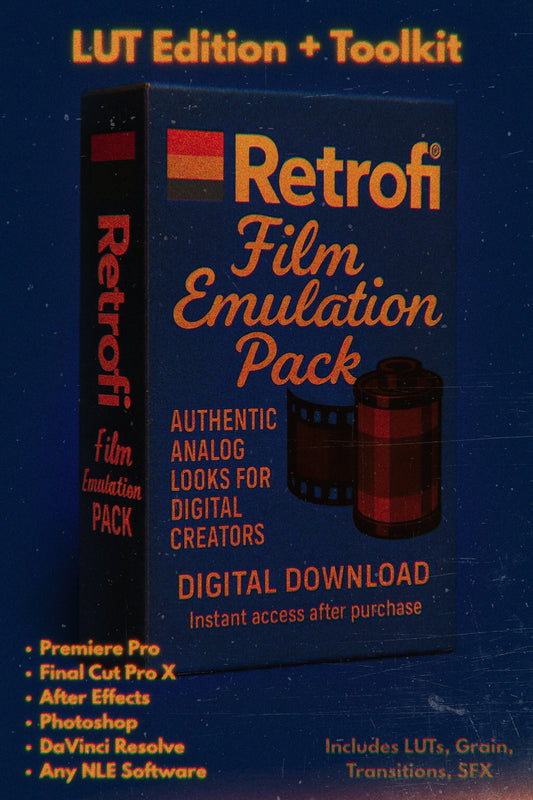 Retrofi Original - Universal NLE Film LUT Pack + Creative Toolkit (Premiere, FCPX, AE, PS, Etc.)