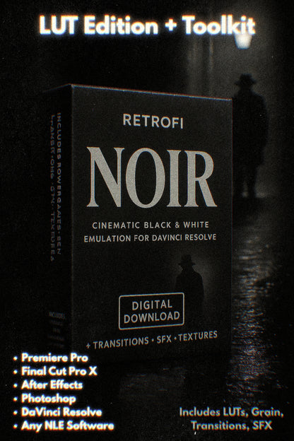 Retrofi — Noir Universal NLE LUT Edition + Creative Toolkit (Premiere, FCPX, AE, PS, Etc.)